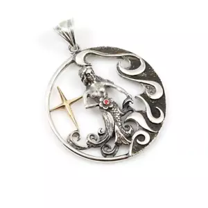 Virgo Zodiac Sign Sterling Silver Pendants Charm with Golden Star - Picture 1 of 2
