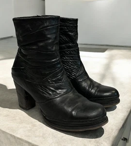 Airstep AS98 Women’s Black Leather Ankle Boots EU 39 / US 8.5 with 3” Block Heel - Picture 1 of 22