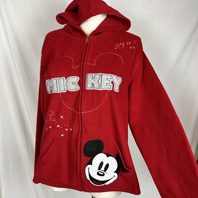 Moletom com capuz Disney Mickey Mouse GRANDE lã com zíper completo logotipo bordado - Imagem 1 de 4
