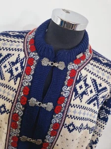 Vintage fair isle cardigan size L cream blue READ Norway Christmas pure wool - Picture 1 of 10