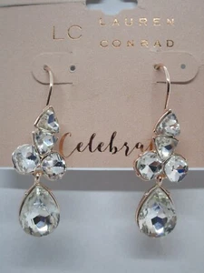 Nwt Ladies L. Conrad White Rhinestone Drop Dangle Earrings Leverback Fastener - Picture 1 of 4