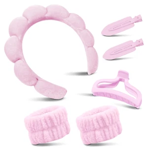 Spa Headband for Washing Face, Cute Skincare Headband and Wristband with Hair Cl - Picture 1 of 12