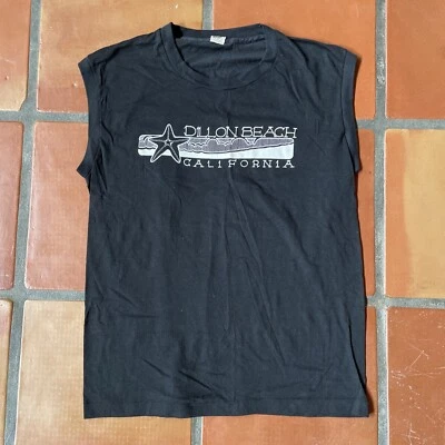 Vtg SCREEN STARS L Black Sleeveless T-Shirt DILLION BEACH CALIFORNIA Made in USA - Image 1 of 4
