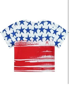 Girls July 4th Crop Tops Patriotic Shirt American Flag Short Sleeve (12-14yo) - Picture 1 of 4