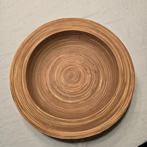 Large Spun Bamboo Salad Fruit Bowl 15" Natural Wood Look Centerpiece Lightweight - Picture 1 of 2
