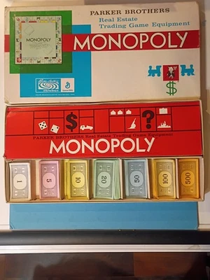 Juego de mesa vintage Monopoly Real Estate de Parker Brothers edición 1961 Foto 1 de 4