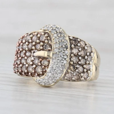 Anillo con hebilla de cinturón de diamantes blancos champán de 1,49 quilates de oro de 10 k talla 8,25 cóctel Foto 1 de 4