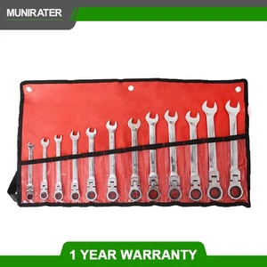 Metric Flexible Head Ratcheting Wrench Combination Spanner Tool Set 12pc 8-19mm - Picture 1 of 7