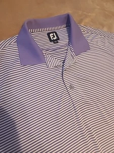 FootJoy mens polo golf shirt LARGE Purple White stripe - Picture 1 of 5
