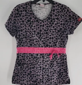 Dickies Women’s V-Neck Scrub Top Black Circles and Pink 100% Cotton - Picture 1 of 5