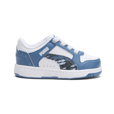 Zapatillas informales PUMA Rebound Joy Lo camufladas con cordones para niños pequeños azules, blancas Foto 1 de 4