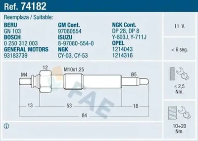 Bujía de incandescencia 74182 FAE para OPEL VECTRA A VECTRA A Hatchback CORSA B - Imagen 1 de 4