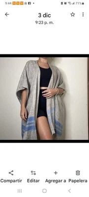 LOFT Nuevo Poncho Gris Jaspeado y Azul Talla XS/S Talla Grande Hecho en India Foto 1 de 4