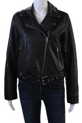 Topshop Mujer Motociclista Motocicleta Chaqueta Negra Hebilla Recubierta Poliéster Talla 8 Foto 1 de 4