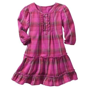 NWT Baby Gap kids pink purple plaid stripe ruffle tiered long sleeve dress 4 4T - Picture 1 of 1