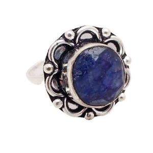 Sapphire Gemstone Silver Plated Handmade Jewelry Gift Ring Size US 7 R-10646 - Picture 1 of 3