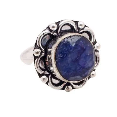 Zaffiro Gemma Placcato Argento Handmade Gioielli Regalo Misura Anello US 7 - Immagine 1 di 3