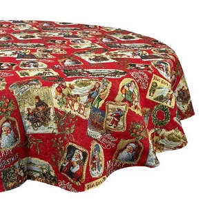 Tablecloth Oval Red Christmas Tapestry Fabric Tablecloths Red Golden Santa - Picture 1 of 3