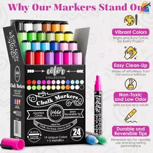 Liquid Chalk Markers 24pk Reversible Tip Erasable Pens Blackboard Glass - Picture 1 of 17