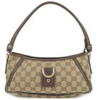 Auth GUCCI Abbey Pouch Bag Beige Brown GG Canvas Leather 130939 Used