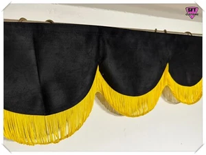 Universal truck windscreen dutch style PELMET DOUBLE LINED LONG TASSELS BLACK - Picture 1 of 4