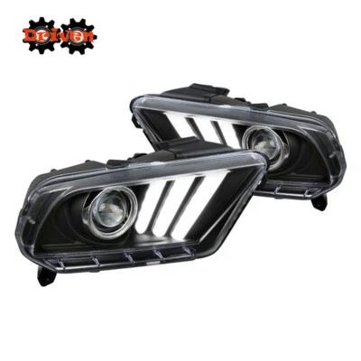 Faros proyectores barra LED 10-14 Ford Mustang con señales de giro secuenciales negros Foto 1 de 4