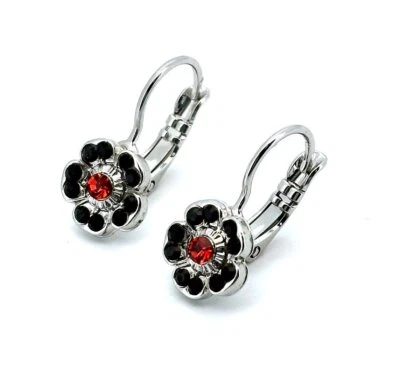 Earrings By Mariana Woman Flower Jet and Red Swarovski Crystals - Image 1 of 4