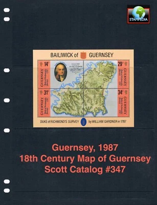 at $3.25 Scott Value - 1987 GUERNSEY Island Map s/s 18th Century CV MNH NH UM - Image 1 of 4