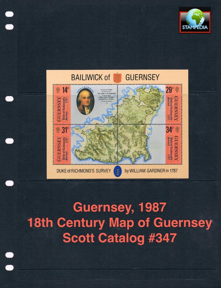 at $3.25 Scott Value - 1987 GUERNSEY Island Map s/s 18th Century CV MNH NH UM - Image 1 of 4