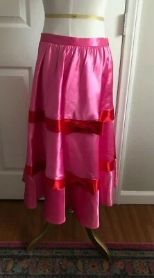 VTG Betsey Johnson Satin Full Skirt Hot Pink and Red Bows 4 - Image 1 of 4
