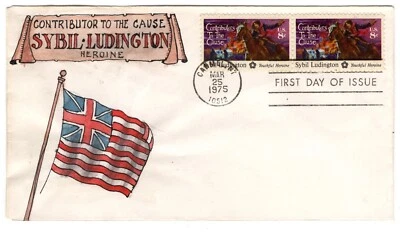 #1559  Sybil Ludington FDC - Herman Maul Hand-painted 1975 Colonial Flag - Image 1 of 2