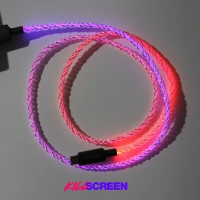 Long LED RGB USB-A to USB-C FAST Light Up Charging Cable Type C Cord Braided - Image 1 of 4