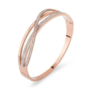 Rose Gold Plated Crossover Bangle Created with Cubic Zircon (7 Inch) - Picture 1 of 6