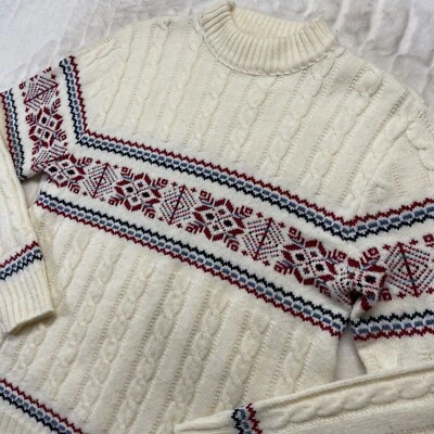 Suéter De Colección Años 70 80 Ropa de Calle Para Mujer L Nordic Fair Isle Tejido con Cable Cuello Simulado Foto 1 de 4