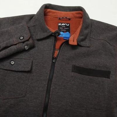 KAVU Jacket Mens Medium Gray Collared Fleece Lined Full Zip Shirt Jacket Pockets - Image 1 of 4