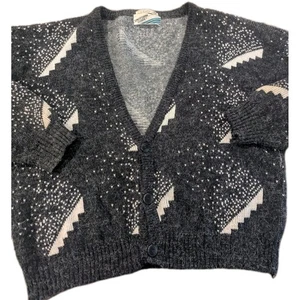 UNIFORM CODE Schwarz Weiß XL Herren Langarm Abstrakt Vintage 90er Wolle - Bild 1 von 5