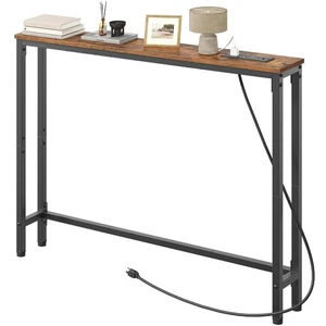 39.4 Inch Narrow Console Table with Power Outlets, 5.9 Inch Skinny Sofa Table... - Picture 1 of 9