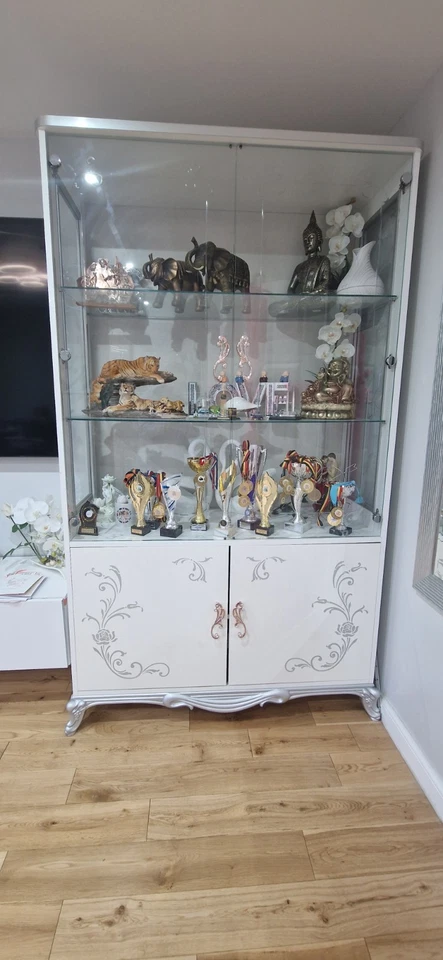Daniela Italian White-Silver 2 Door Display Cabinet Italian Furniture Ben Compan - Image 1 of 4