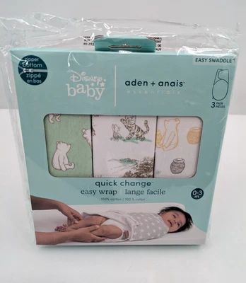 Aden + Anais Disney Baby 3 Pack Easy Swaddles Zipper Bottom Winnie the Pooh NEW - Imagem 1 de 4