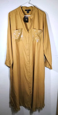 Ashley Stewart Camel Marrón Bolsillo Maxi Vestido Flecos Parte Inferior Talla 18/20 Nuevo Foto 1 de 4