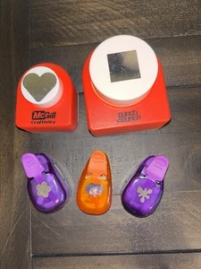 Lot Of 5 Scrapbook/Card Making Paper Punches-Heart/Square/Pumpkin/Flower/Splat - Picture 1 of 3