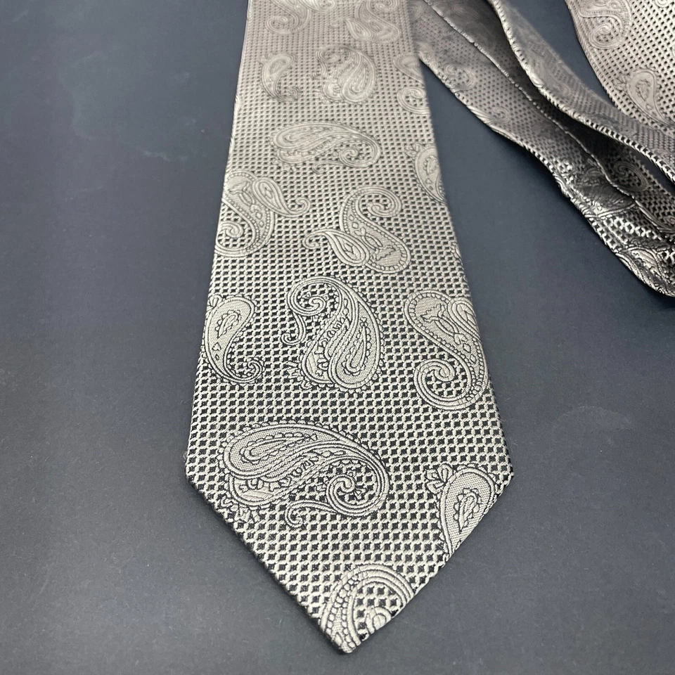 Corbata Haines & Bonner of London cachemira para hombre peltre y negra 56,75" x 3,25" Foto 1 de 4