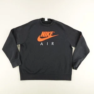 Nike Sweatshirt Mens Large Black Red Air Swoosh Crewneck Pullover Sweater Gym ^ - Picture 1 of 11