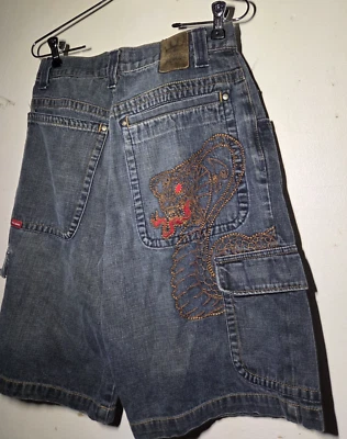 复古 JNCO 牛仔短裤眼镜蛇蛇标志 90 年代 Y2K 美国宽松 Rave OG 滑冰 — 第 1/4 张图片