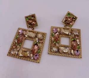Unbranded Pink Gold Tone Large Square Drop Earrings - Picture 1 of 4