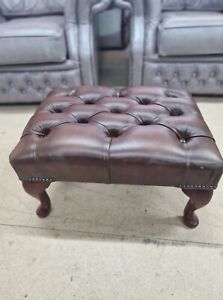 New Chesterfield Footstool Real 100 % Leather Antique Brown