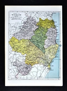 1902 Ireland Map - Wicklow County - Arklow Brides Head Shellelagh Dunlavin Mizen - Picture 1 of 1