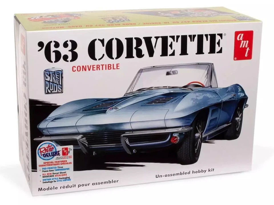 AMT 1963 Corvette Convertible Model Car Kit AMT1335M 1/25 Scale - Image 1 of 2