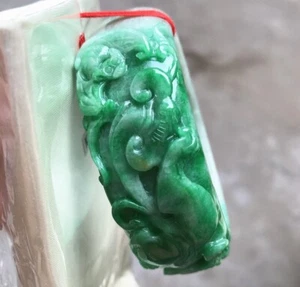 61.3mm Burma Natural Ice Green Jadeite Bracelet Emerald Carving Ruyi Jade Bangle - Picture 1 of 16