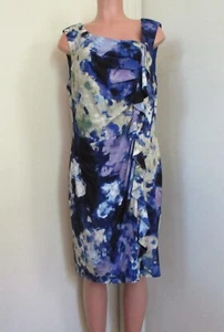 SUZI CHIN FOR MAGGY BOUTIQUE ROYAL BLUE FLORAL SLEEVELESS RUFFLED DRESS, 16W - Picture 1 of 10